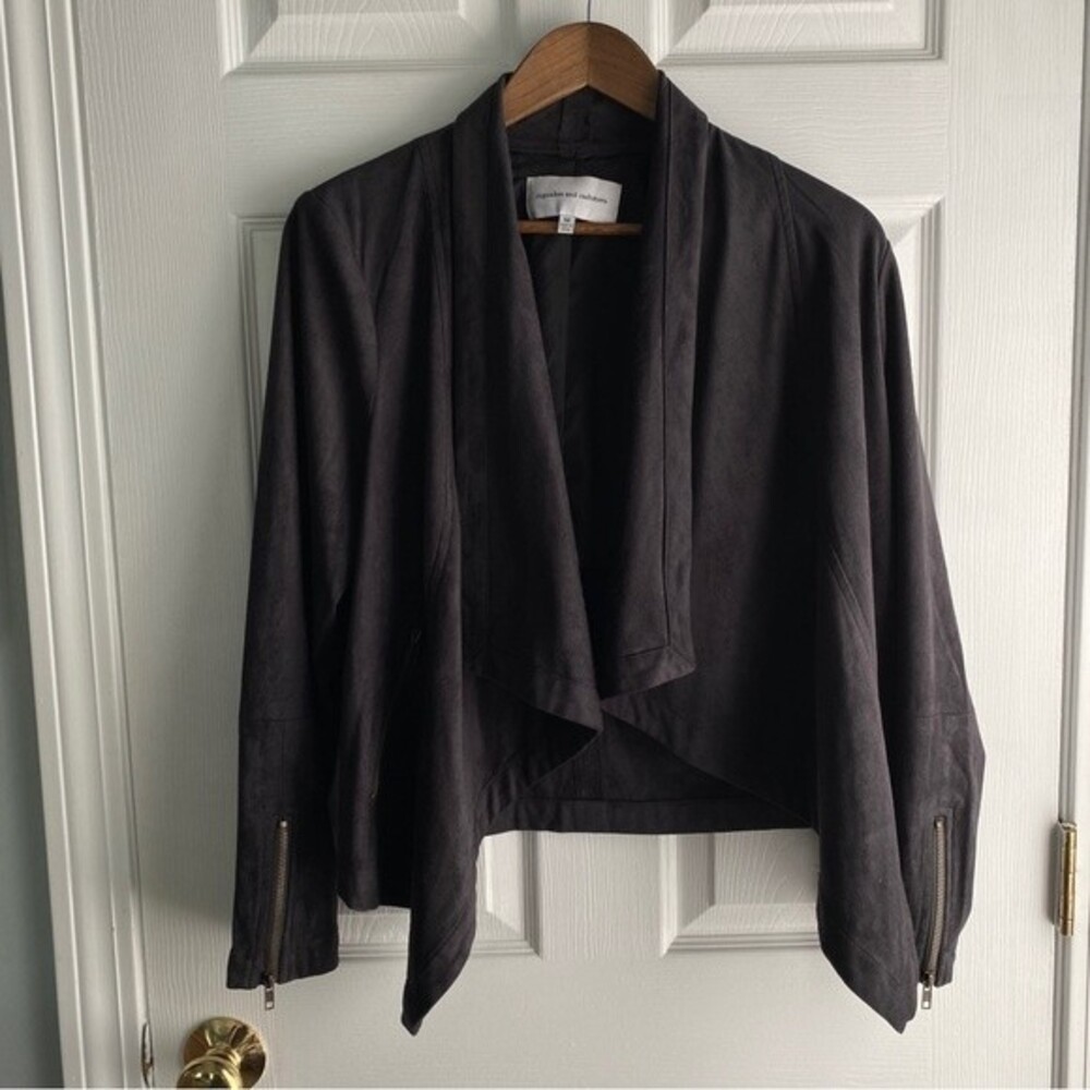 Cupcakes and Cashmere Faux Suede Waterfall Jacket - black, size M
